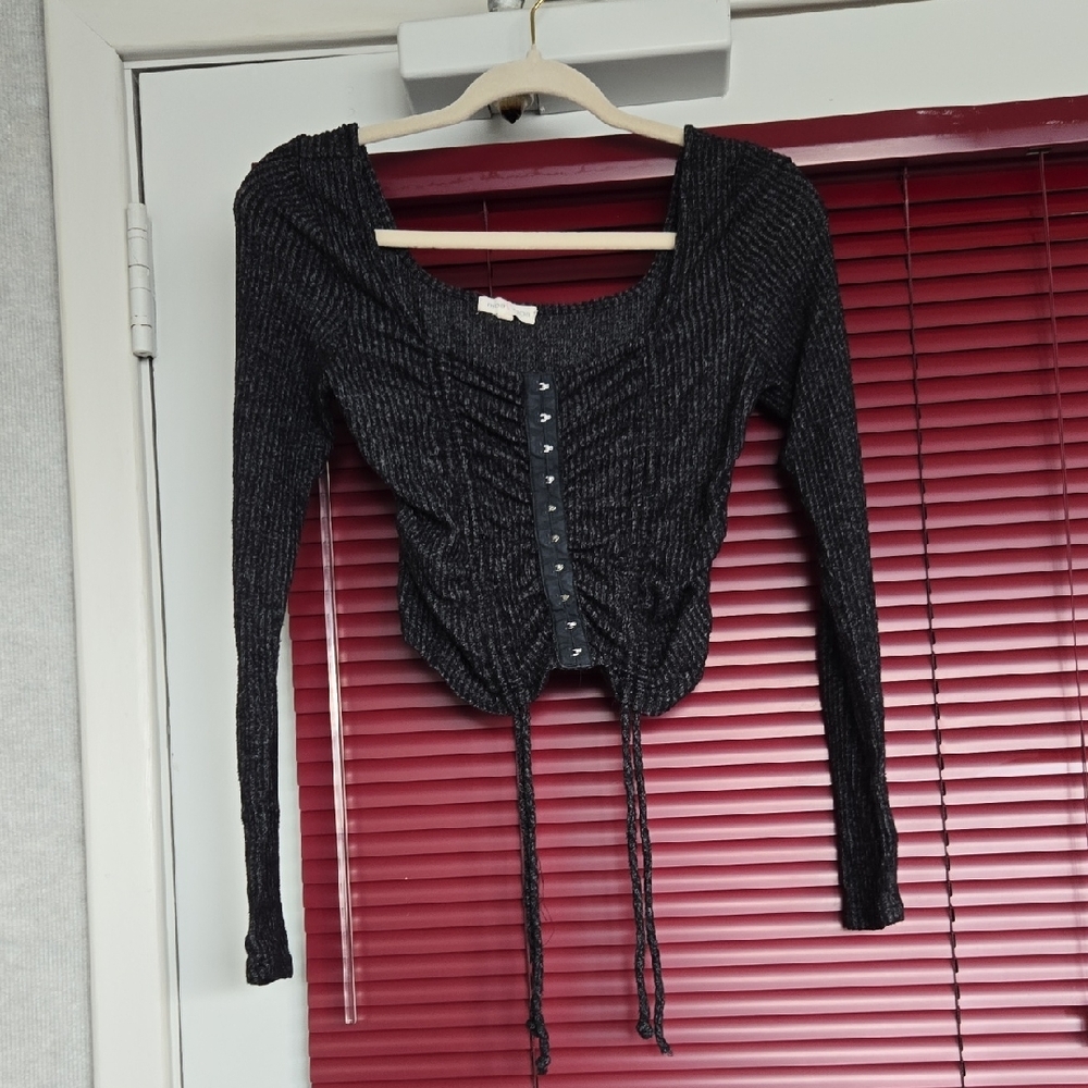 Moa Moa Snap Black Long Sleeve Ribbed Top